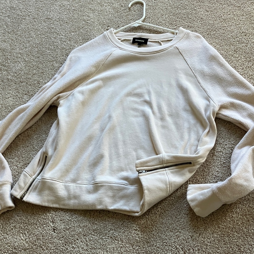 Monrow Reverse Mix Teddy Fleece Sweatshirt with Side Zipper
